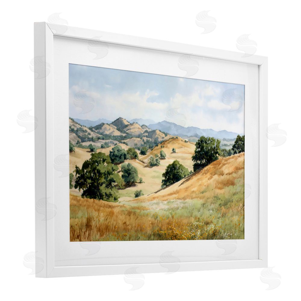 Petal Prints Design Idyllic Mountains and Trees White Framed Print Under Glass Wall Art
