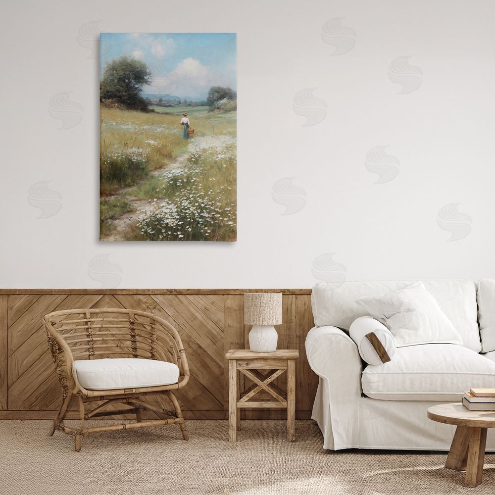 Petal Prints Design Flower Gazing in Summer Meadow Stretched Canvas Wall Art in Room