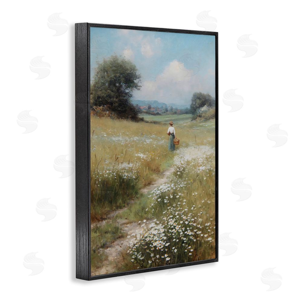 Petal Prints Design Flower Gazing in Summer Meadow Black Framed Giclee Wall Art
