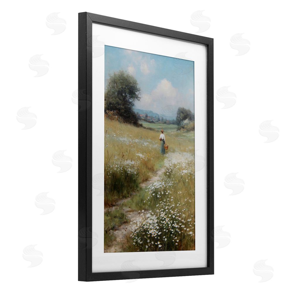 Petal Prints Design Flower Gazing in Summer Meadow Black Framed Print Under Glass Wall Art