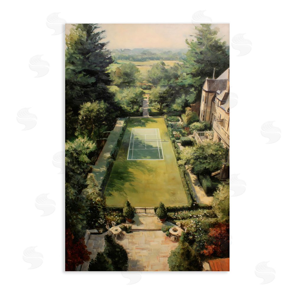 Petal Prints Design Vintage Tennis At The Manor Stretched Canvas Wall Art Print
