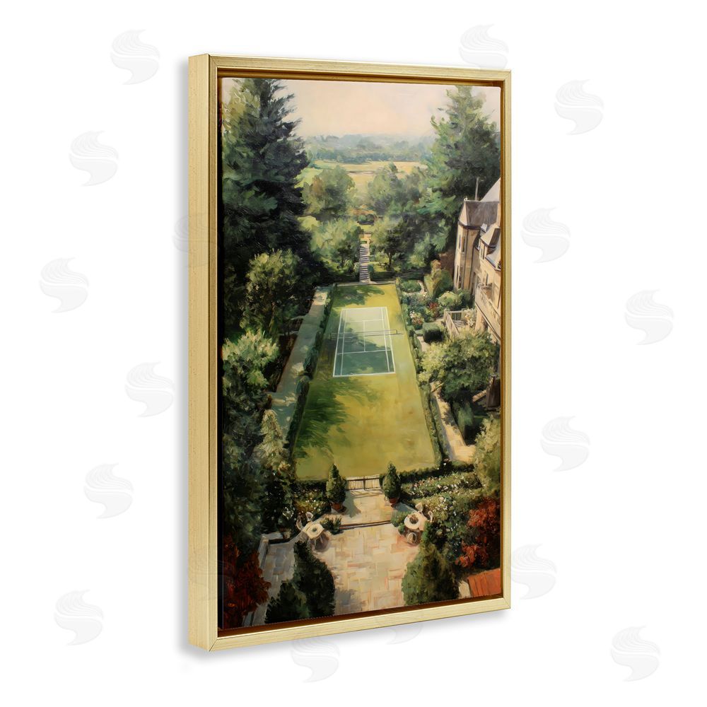 Petal Prints Design Vintage Tennis At The Manor Gold Floating Framed Canvas Wall Art Print