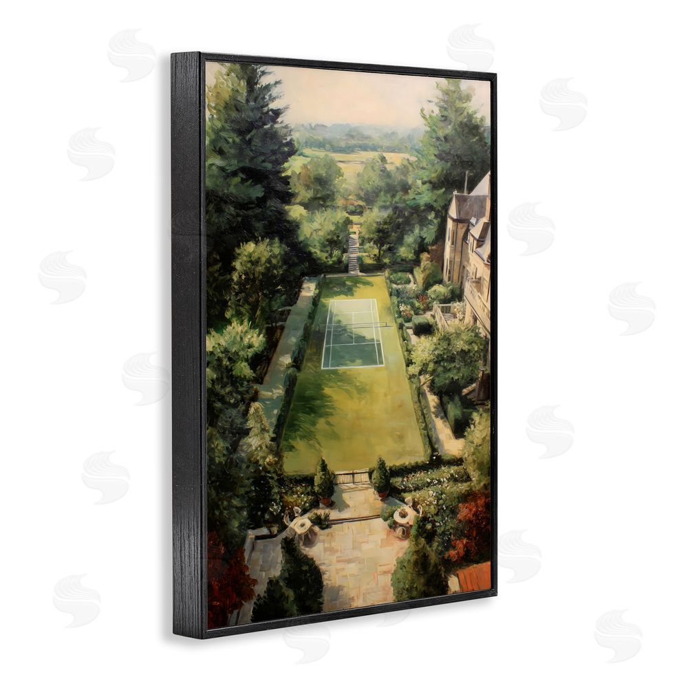 Petal Prints Design Vintage Tennis At The Manor Black Framed Giclee Wall Art Print
