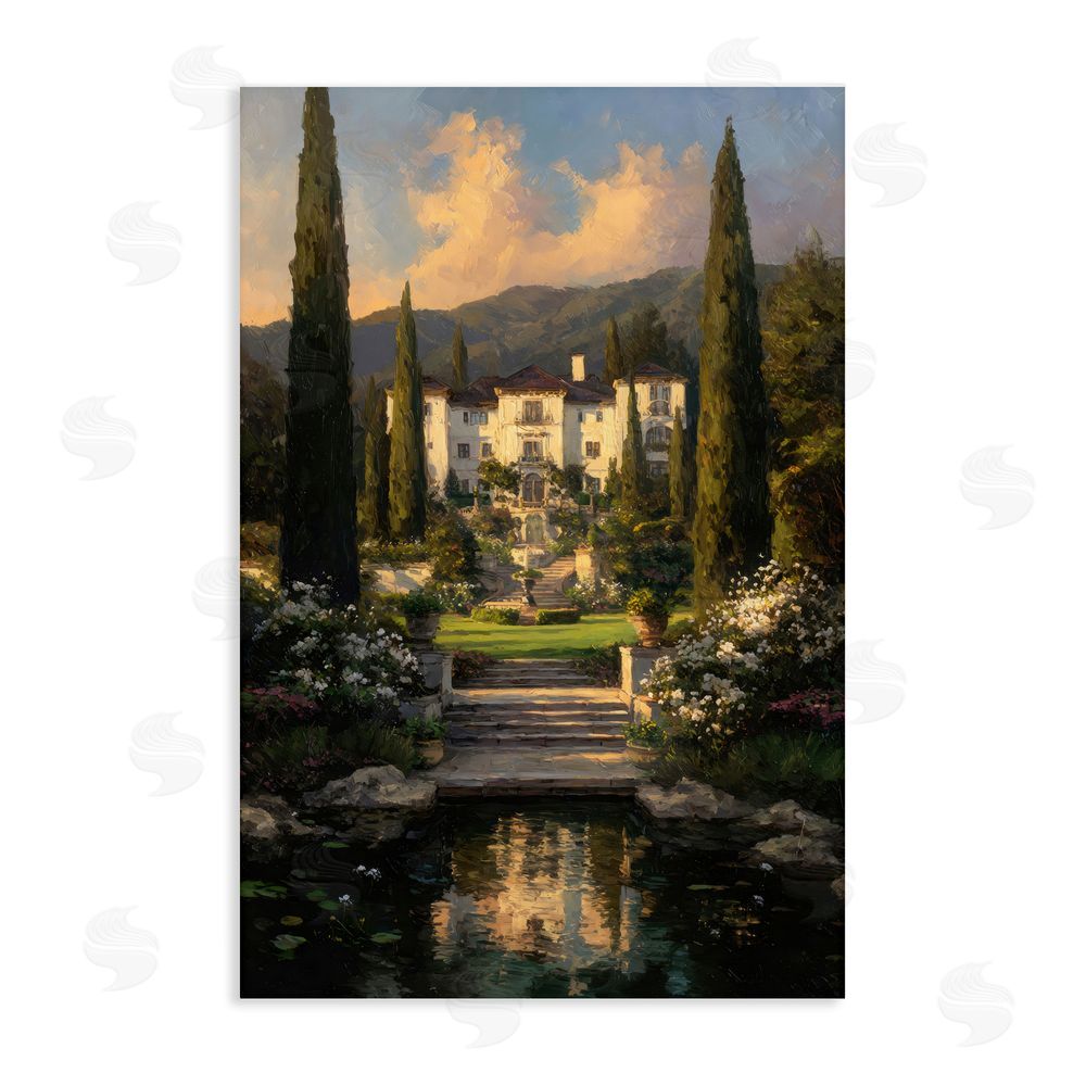 Petal Prints Design Victorian Mansion at Sunset Stretched Canvas Wall Art Print