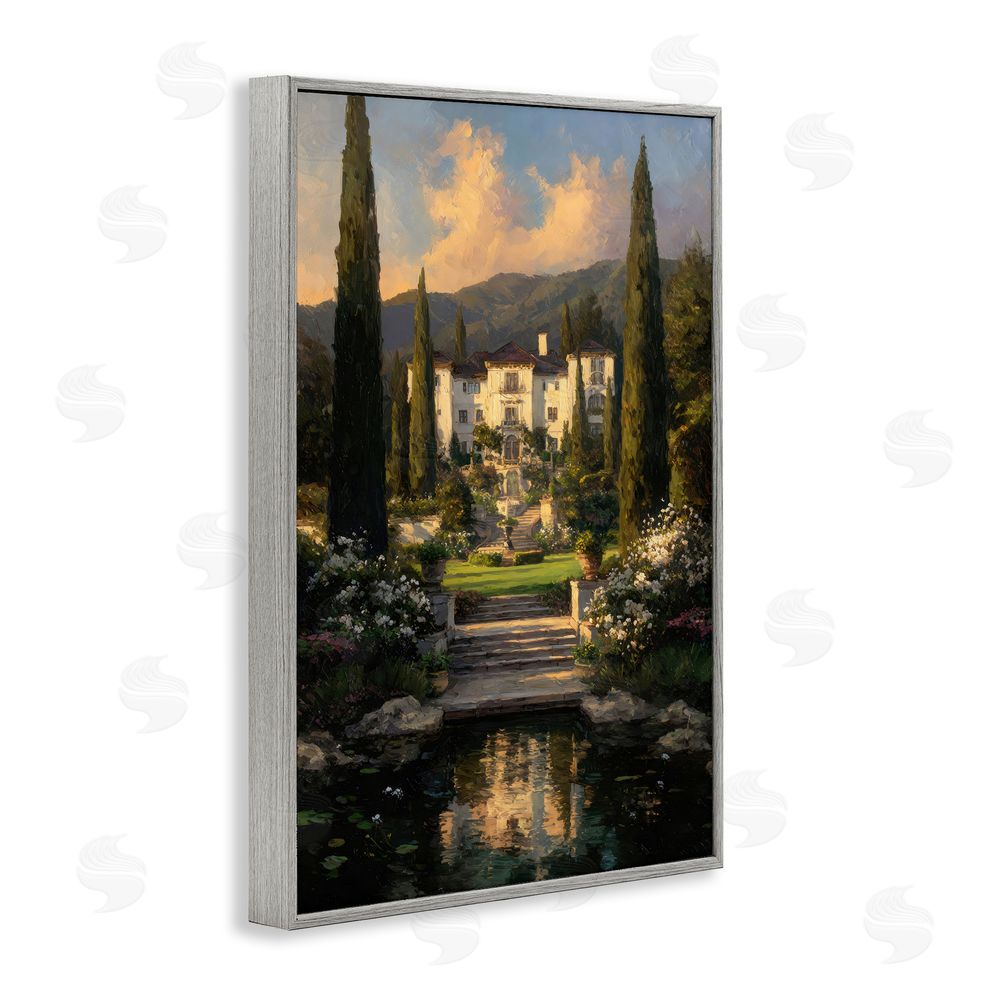 Petal Prints Design Victorian Mansion at Sunset Gray Framed Giclee Wall Art Print