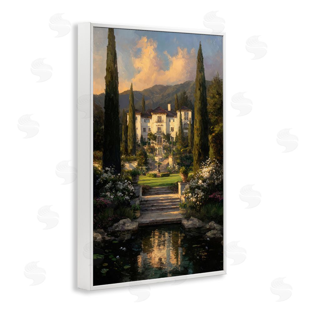 Petal Prints Design Victorian Mansion at Sunset White Framed Giclee Wall Art Print