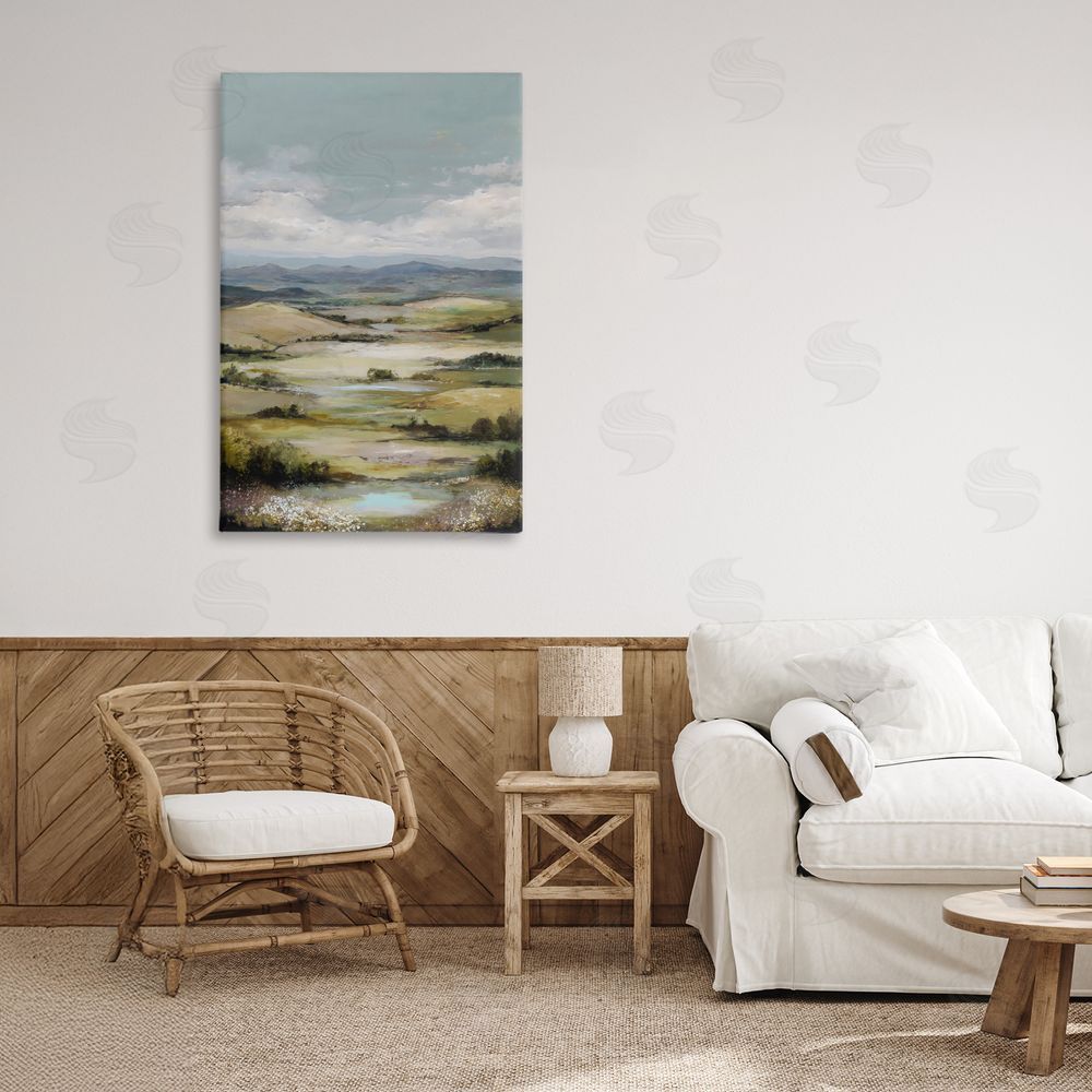 Petal Prints Design Rolling Mountain Meadows Stretched Canvas Wall Art in Room