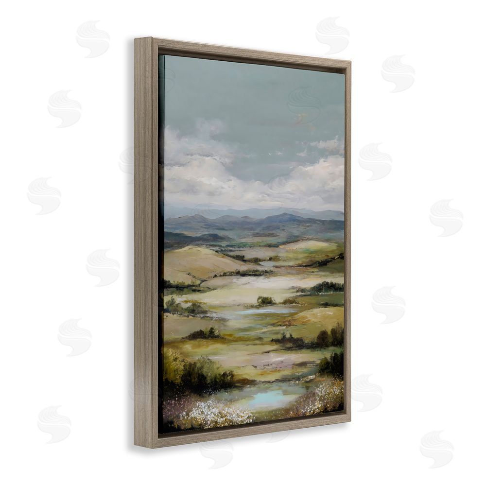 Petal Prints Design Rolling Mountain Meadows Brown Floating Framed Canvas Wall Art