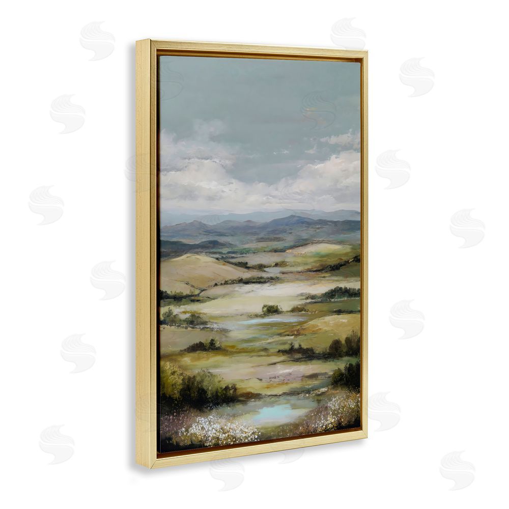 Petal Prints Design Rolling Mountain Meadows Gold Floating Framed Canvas Wall Art