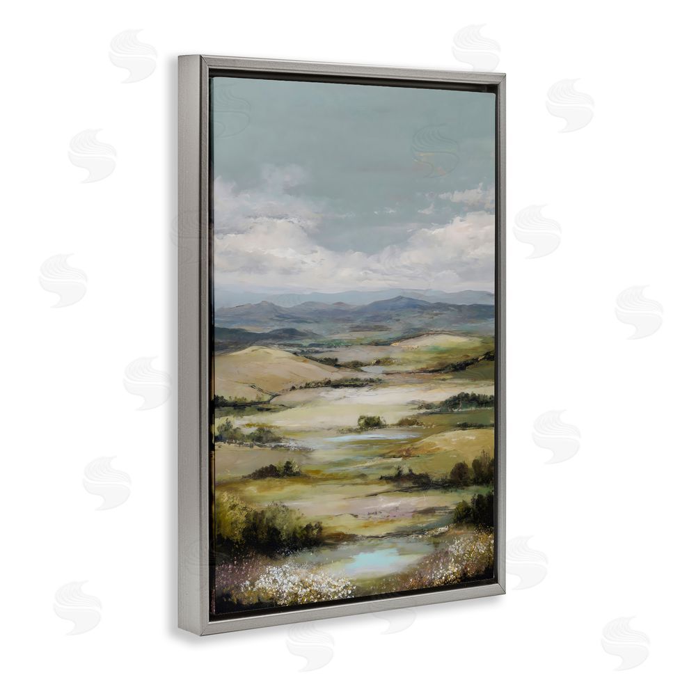 Petal Prints Design Rolling Mountain Meadows Gray Floating Framed Canvas Wall Art