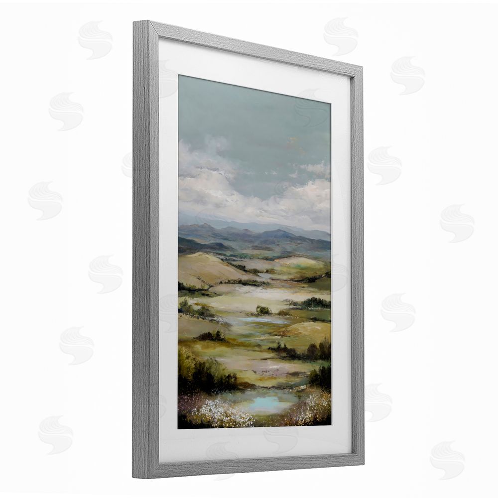 Petal Prints Design Rolling Mountain Meadows Gray Framed Print Under Glass Wall Art