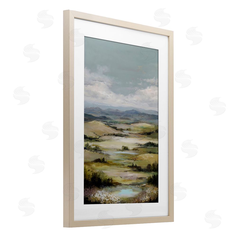 Petal Prints Design Rolling Mountain Meadows Brown Framed Print Under Glass Wall Art
