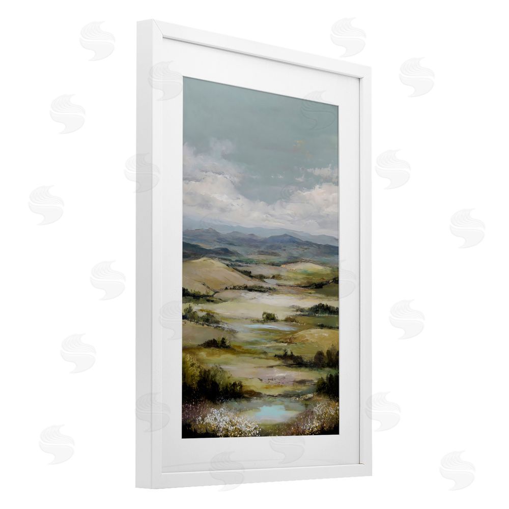 Petal Prints Design Rolling Mountain Meadows White Framed Print Under Glass Wall Art
