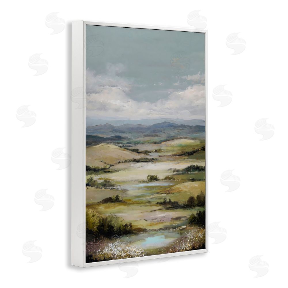 Petal Prints Design Rolling Mountain Meadows White Framed Giclee Wall Art