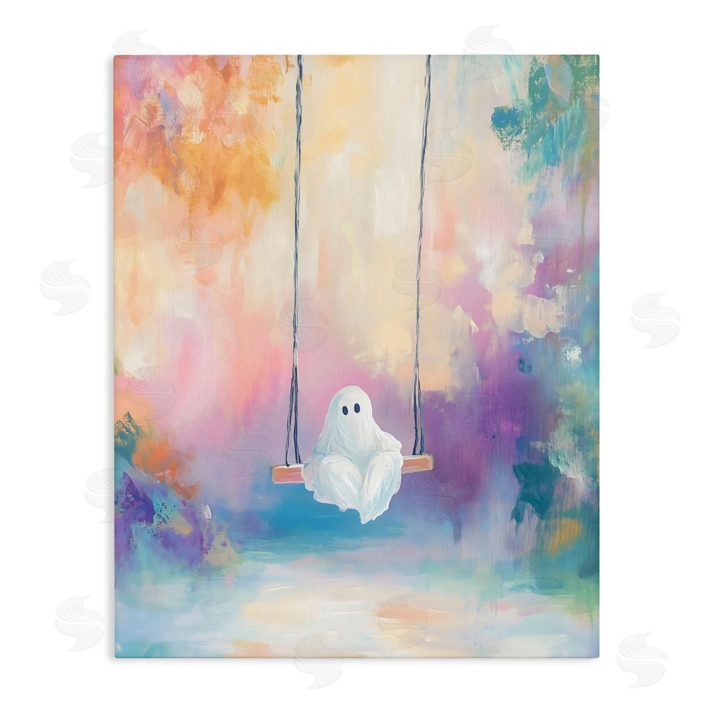 The Prints Vibe Watercolor Ghost on Swing Stretched Canvas Wall Art Print