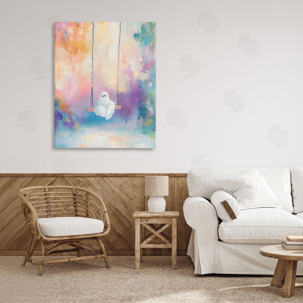 The Prints Vibe Watercolor Ghost on Swing Stretched Canvas on Wall