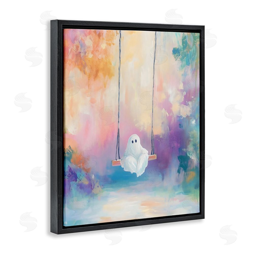 The Prints Vibe Watercolor Ghost on Swing Black Floating Framed Canvas Wall Art Print