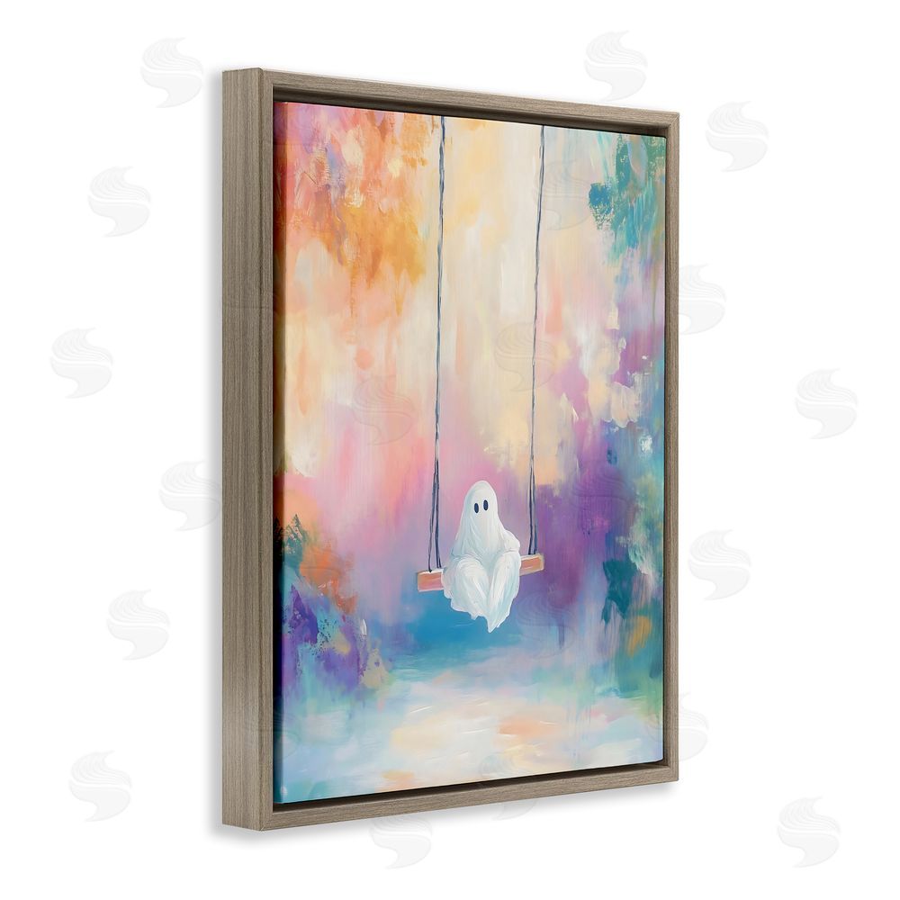 The Prints Vibe Watercolor Ghost on Swing Brown Floating Framed Canvas Wall Art Print