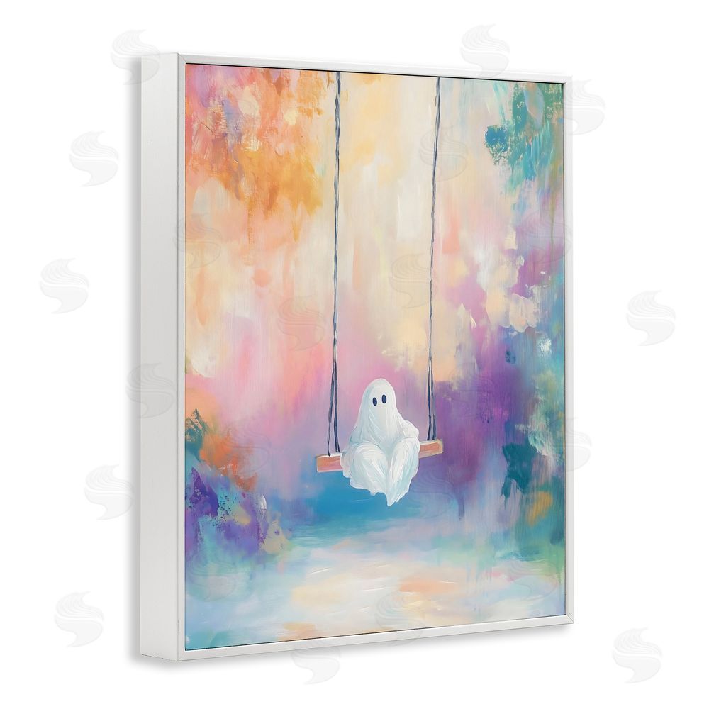 The Prints Vibe Watercolor Ghost on Swing White Framed Giclee Wall Art Print
