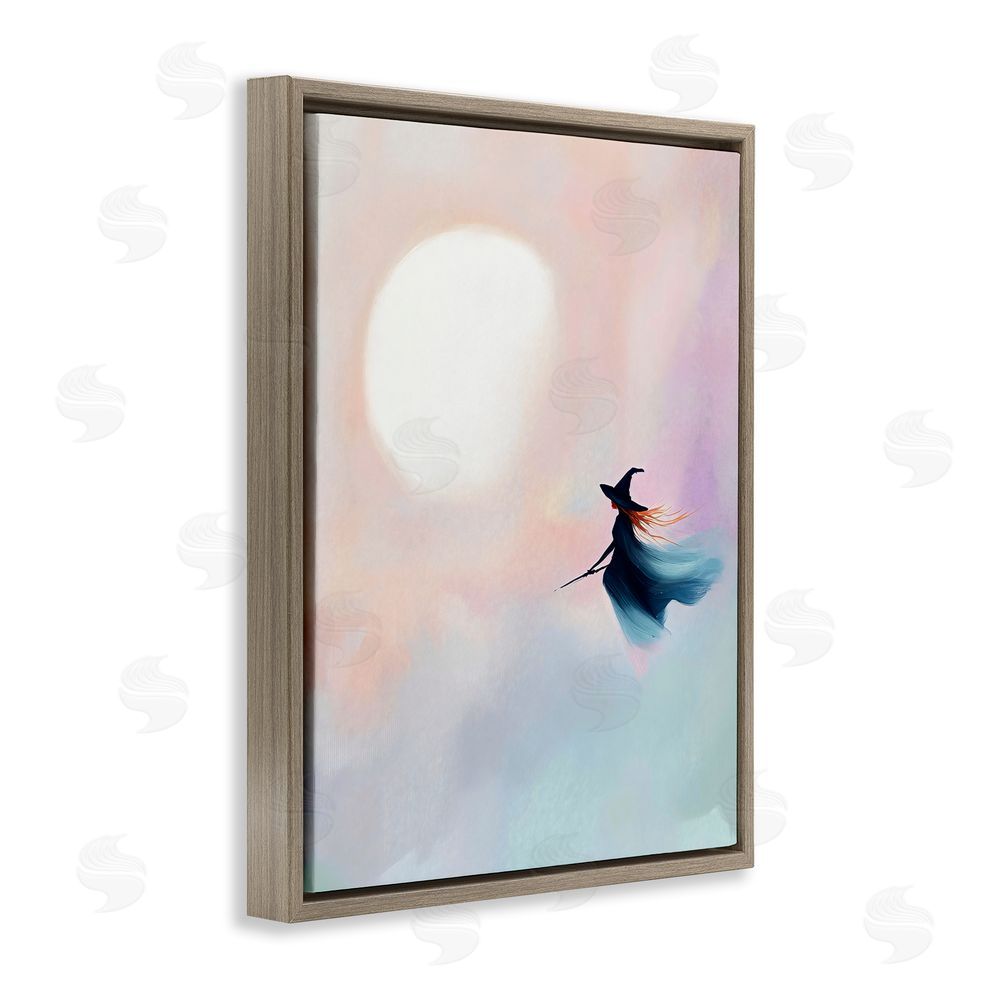 The Prints Vibe Witch Flying at Sunset Brown Floating Framed Canvas Wall Art Print