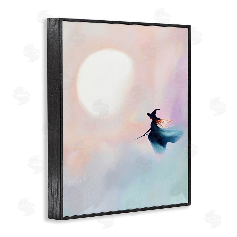 The Prints Vibe Witch Flying at Sunset Black Framed Giclee Wall Art Print