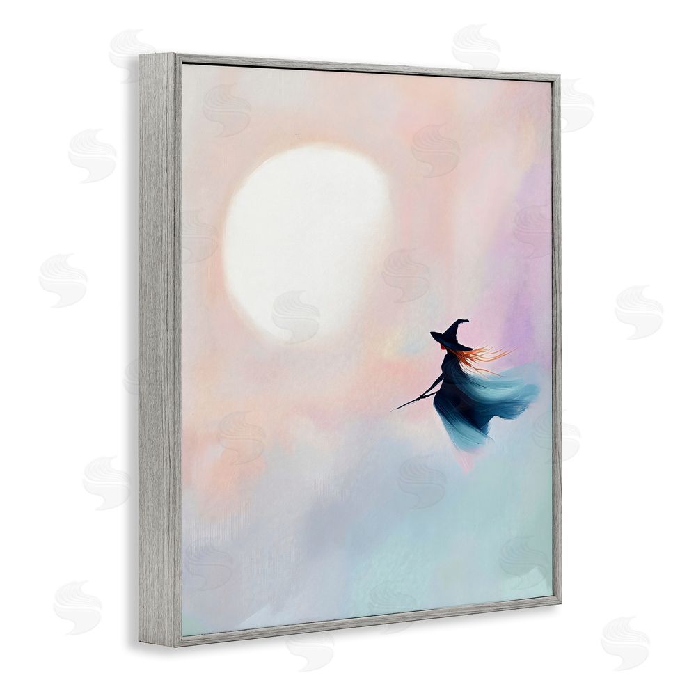 The Prints Vibe Witch Flying at Sunset Gray Framed Giclee Wall Art Print