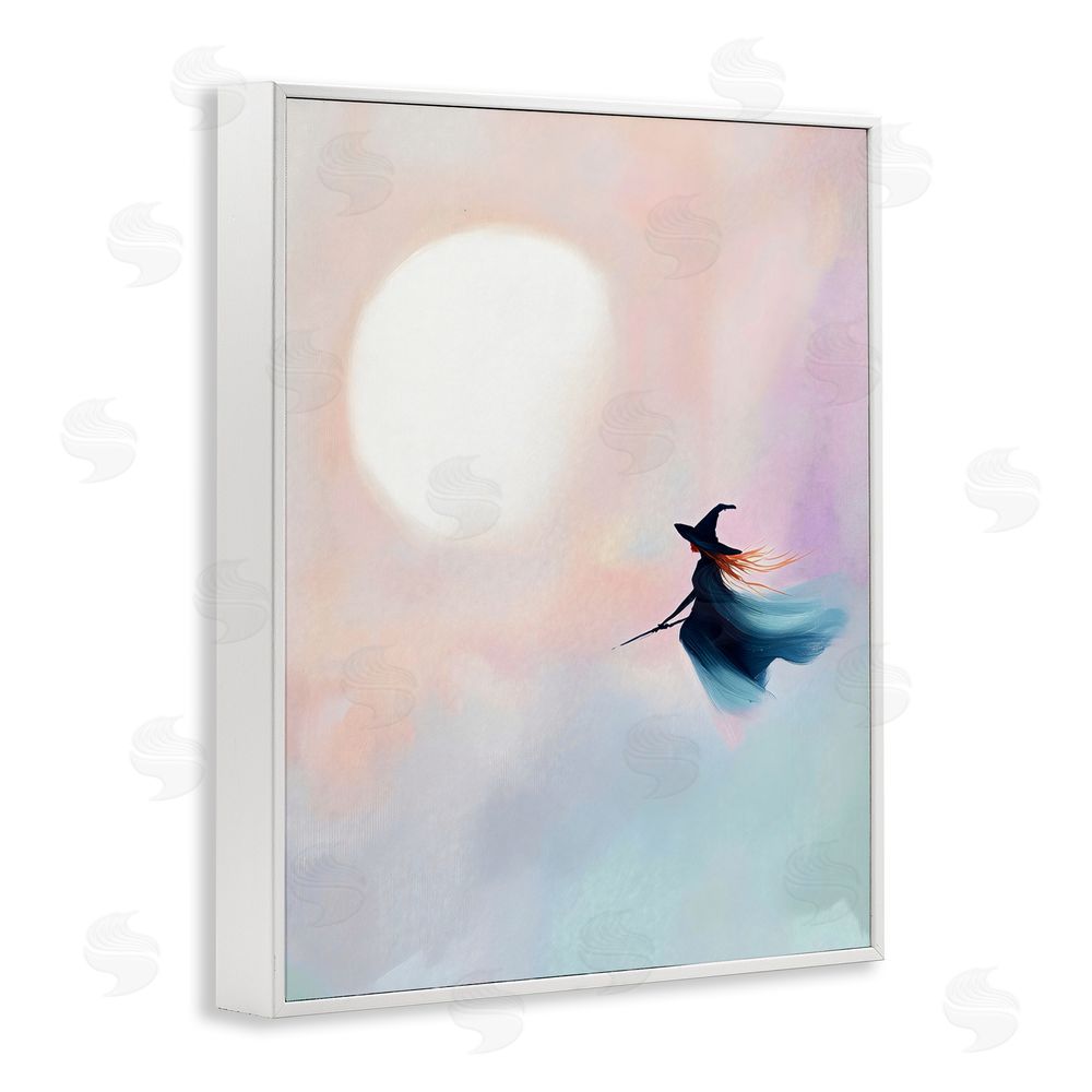 The Prints Vibe Witch Flying at Sunset White Framed Giclee Wall Art Print
