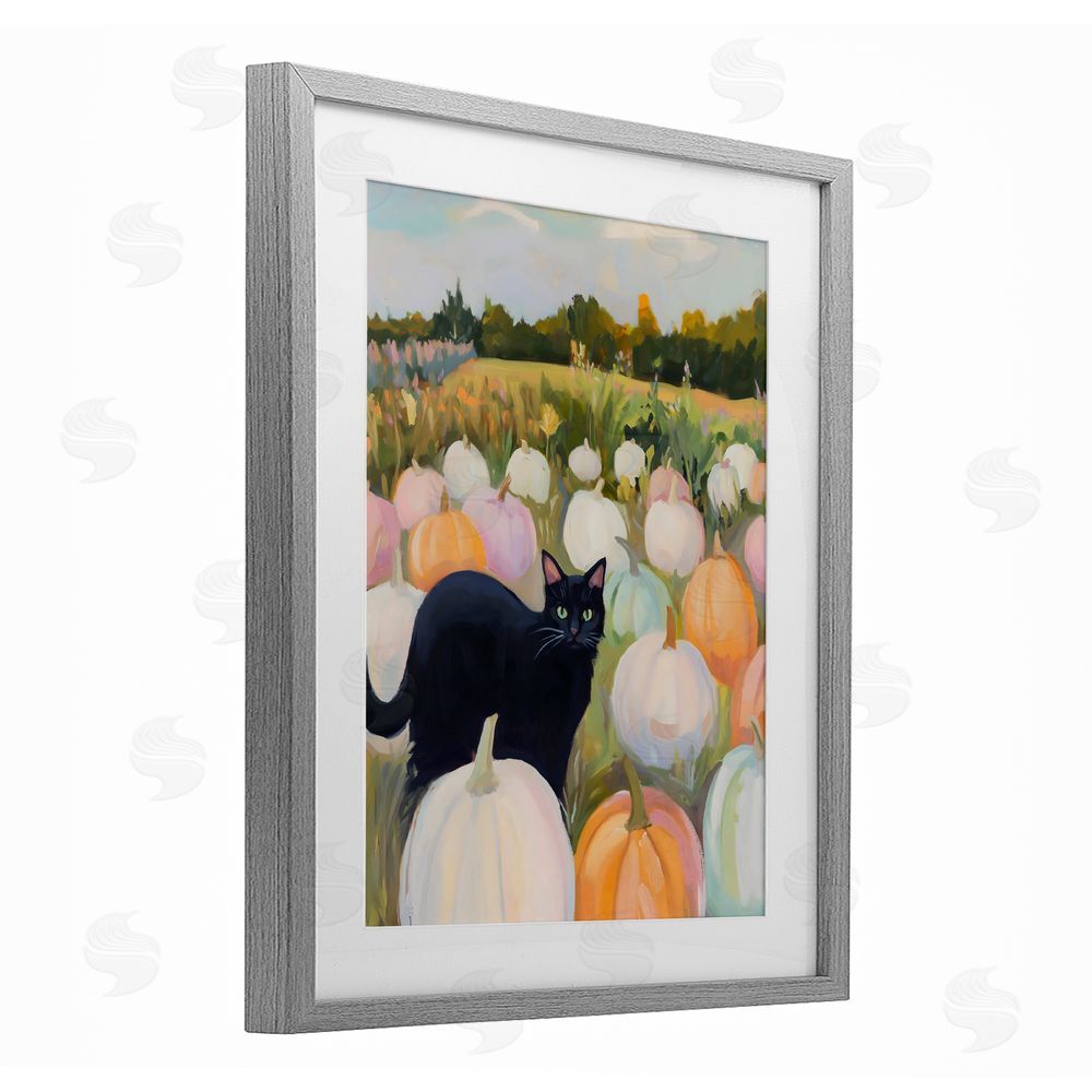 The Prints Vibe Kitten & Pumpkins in Field Gray Framed Print Under Glass Wall Art