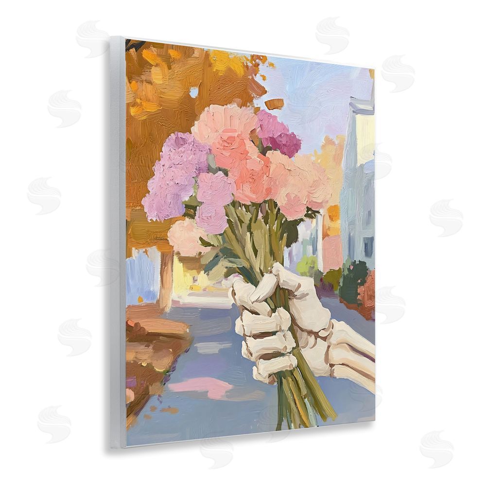 The Prints Vibe Skeleton Hand Holding Flowers Wall Plaque Printed Art