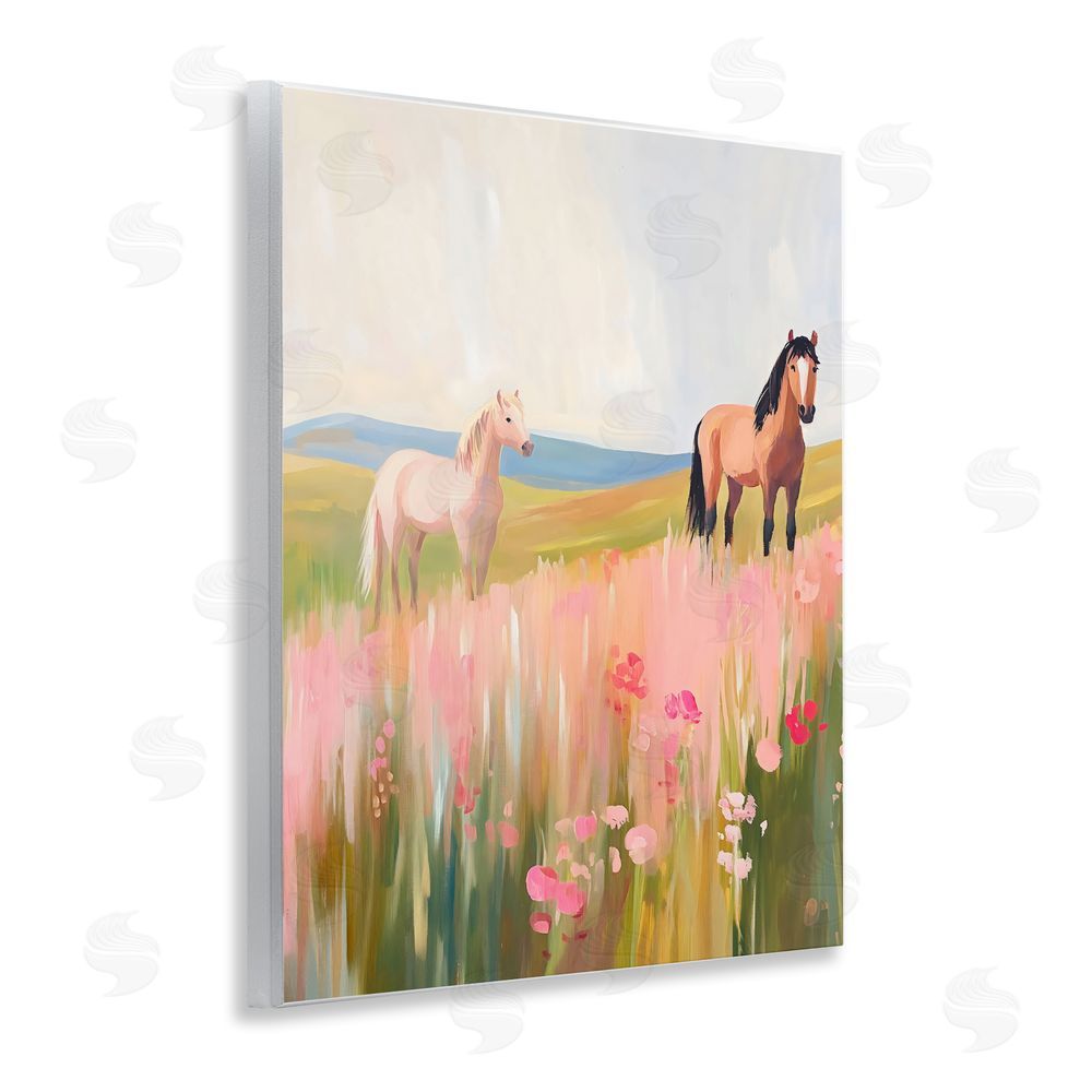 The Prints Vibe Wild Horses in Pink Meadow Wall Plaque Printed Art