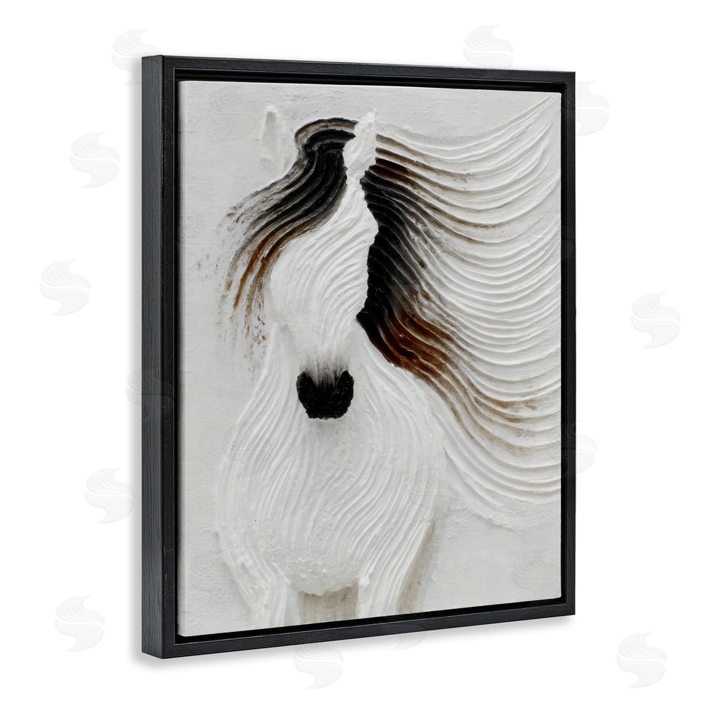 Ink Drop Loft Grooved Horse in Flowing Motion Black Floating Framed Canvas Wall Art