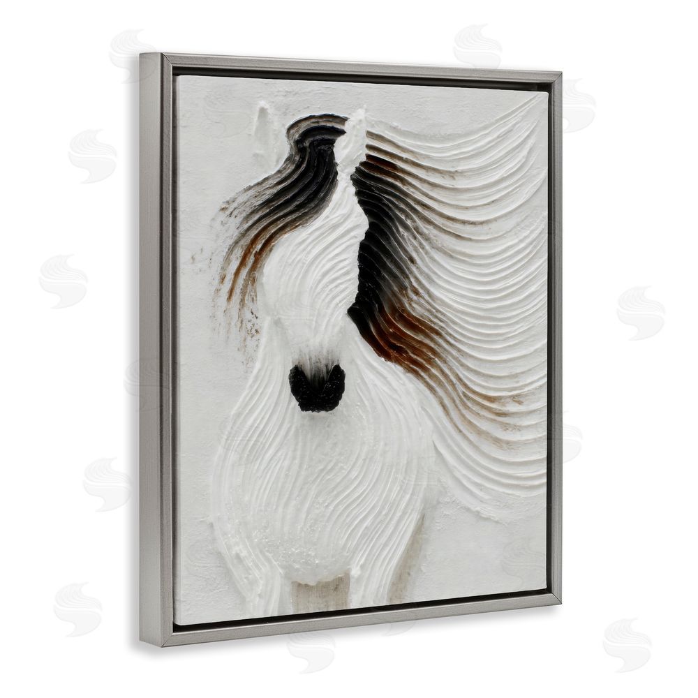 Ink Drop Loft Grooved Horse in Flowing Motion Gray Floating Framed Canvas Wall Art