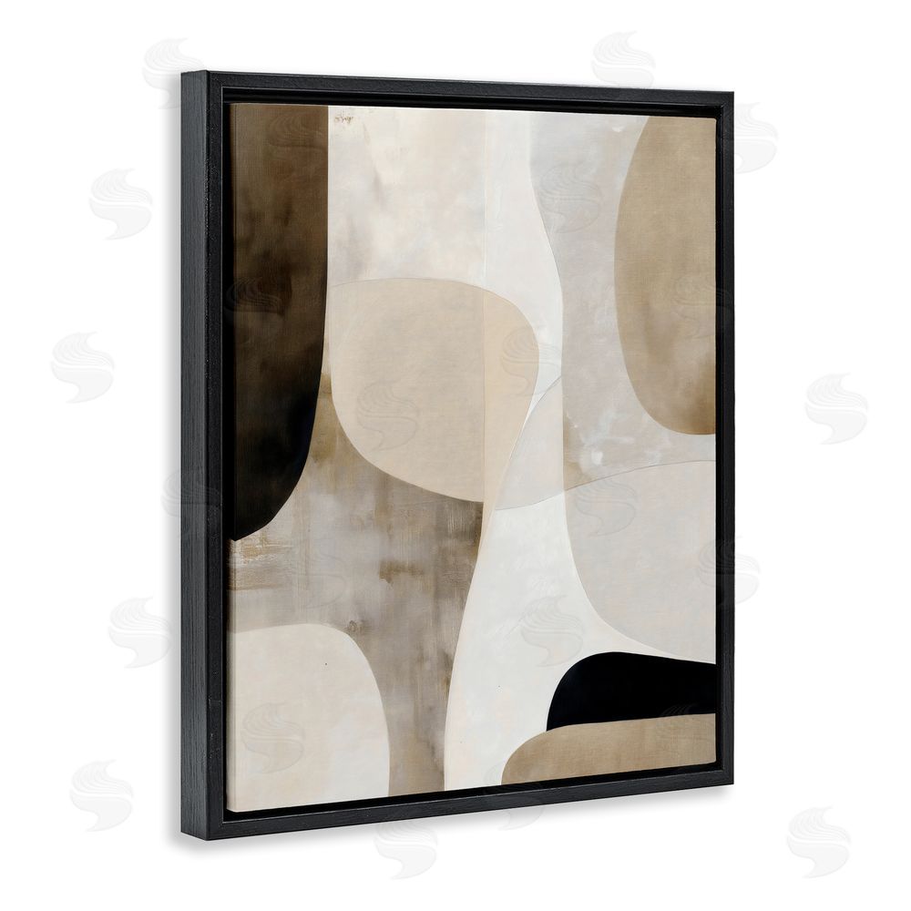 Ink Drop Loft Tan Shapes Organic Balance Black Floating Framed Canvas Wall Art Print