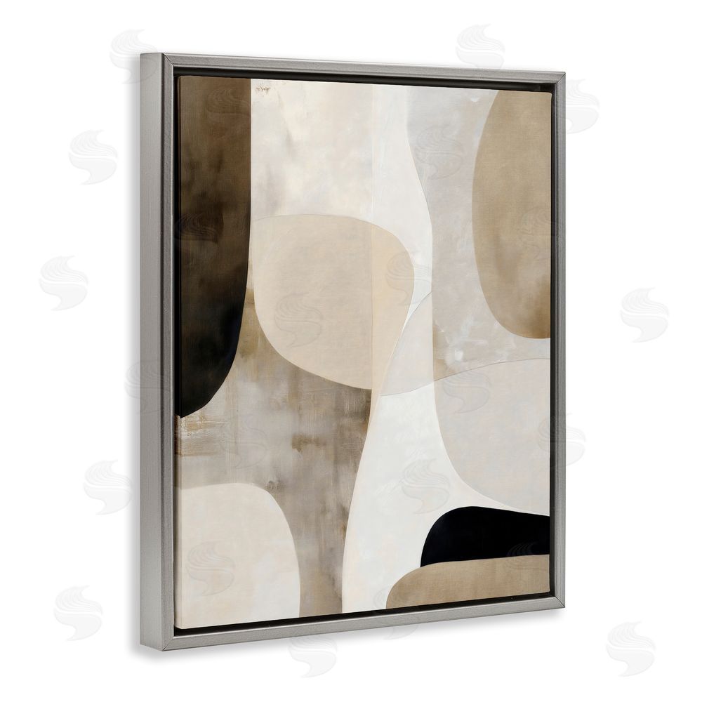 Ink Drop Loft Tan Shapes Organic Balance Gray Floating Framed Canvas Wall Art Print