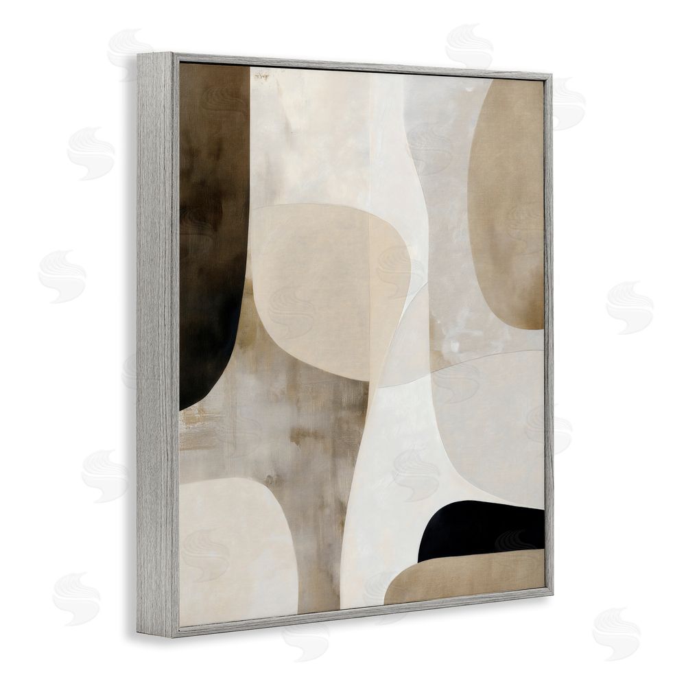 Ink Drop Loft Tan Shapes Organic Balance Gray Framed Giclee Wall Art Print