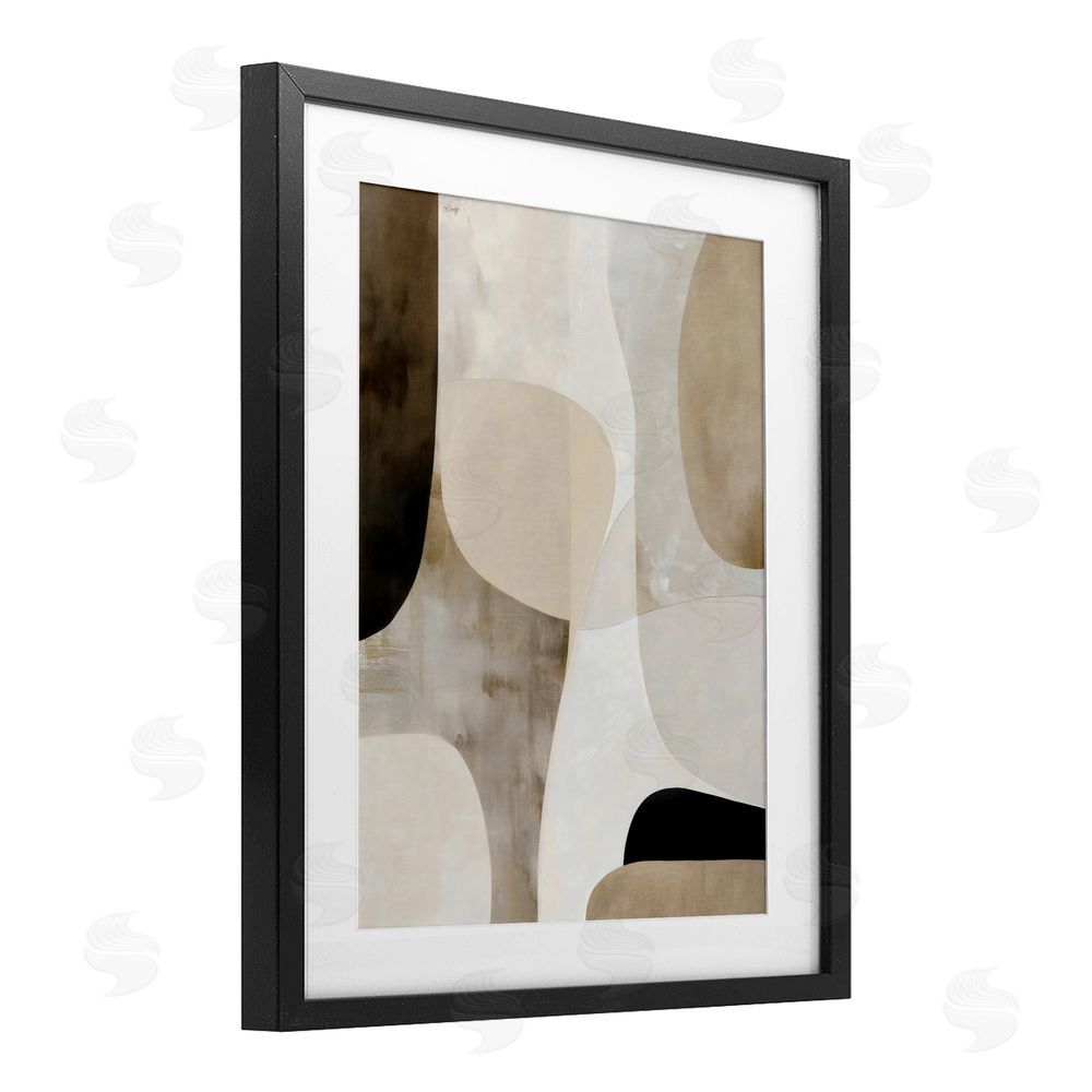 Ink Drop Loft Tan Shapes Organic Balance Black Framed Print Under Glass with White Mat Wall Art