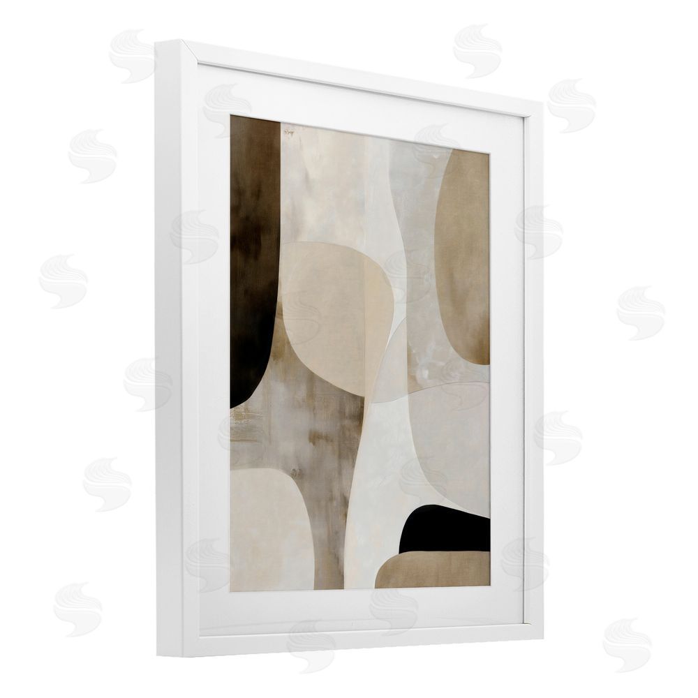 Ink Drop Loft Tan Shapes Organic Balance White Framed Print Under Glass with White Mat Wall Art