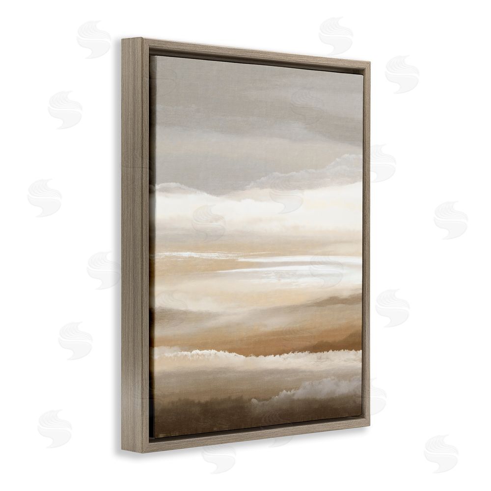 Ink Drop Loft The Horizon Serene Cloud Layers Brown Floating Framed Canvas Wall Art Print