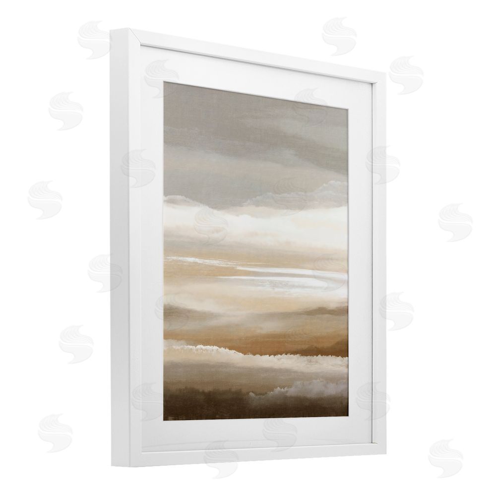 Ink Drop Loft The Horizon Serene Cloud Layers White Framed Print Under Glass with White Mat Wall Art