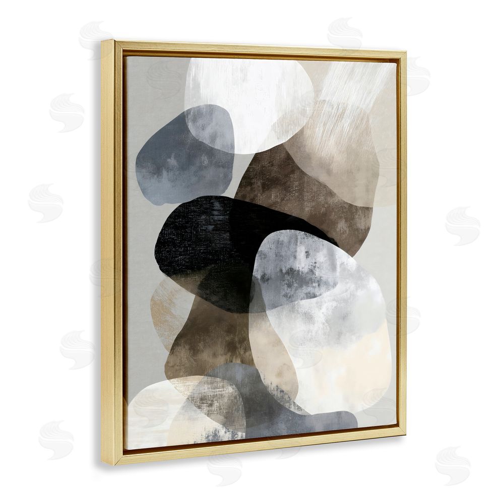 Ink Drop Loft Thoughts In Muted Layers Gold Floating Framed Canvas Wall Art Print
