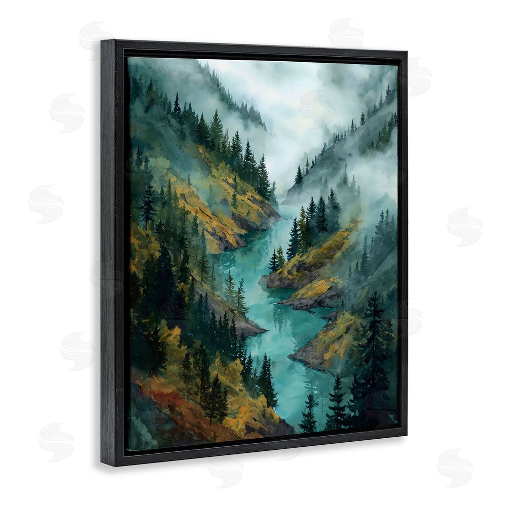 Franklyn Gregory Turquoise Mountain River Bends Black Floating Framed Canvas Wall Art Print