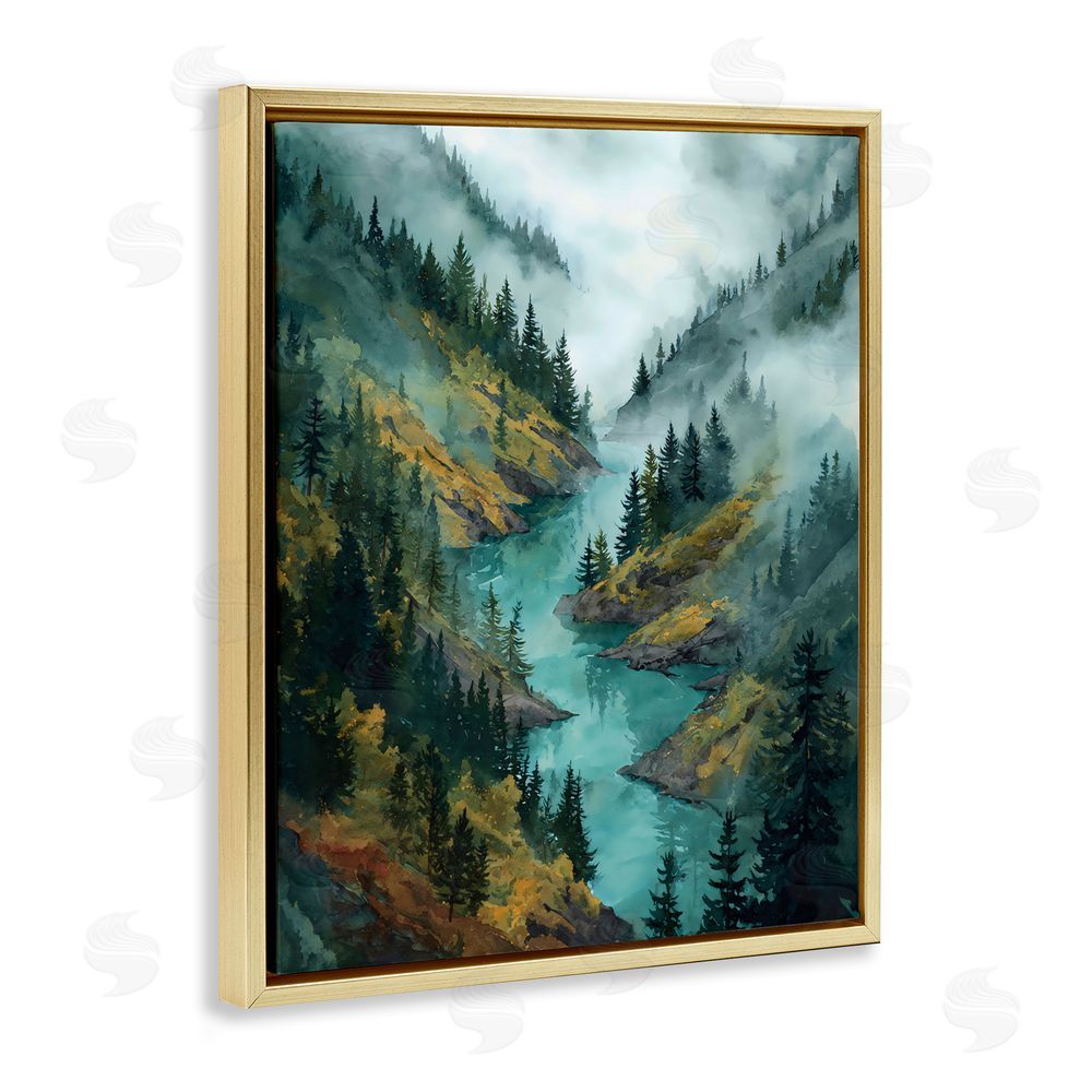 Franklyn Gregory Turquoise Mountain River Bends Gold Floating Framed Canvas Wall Art Print