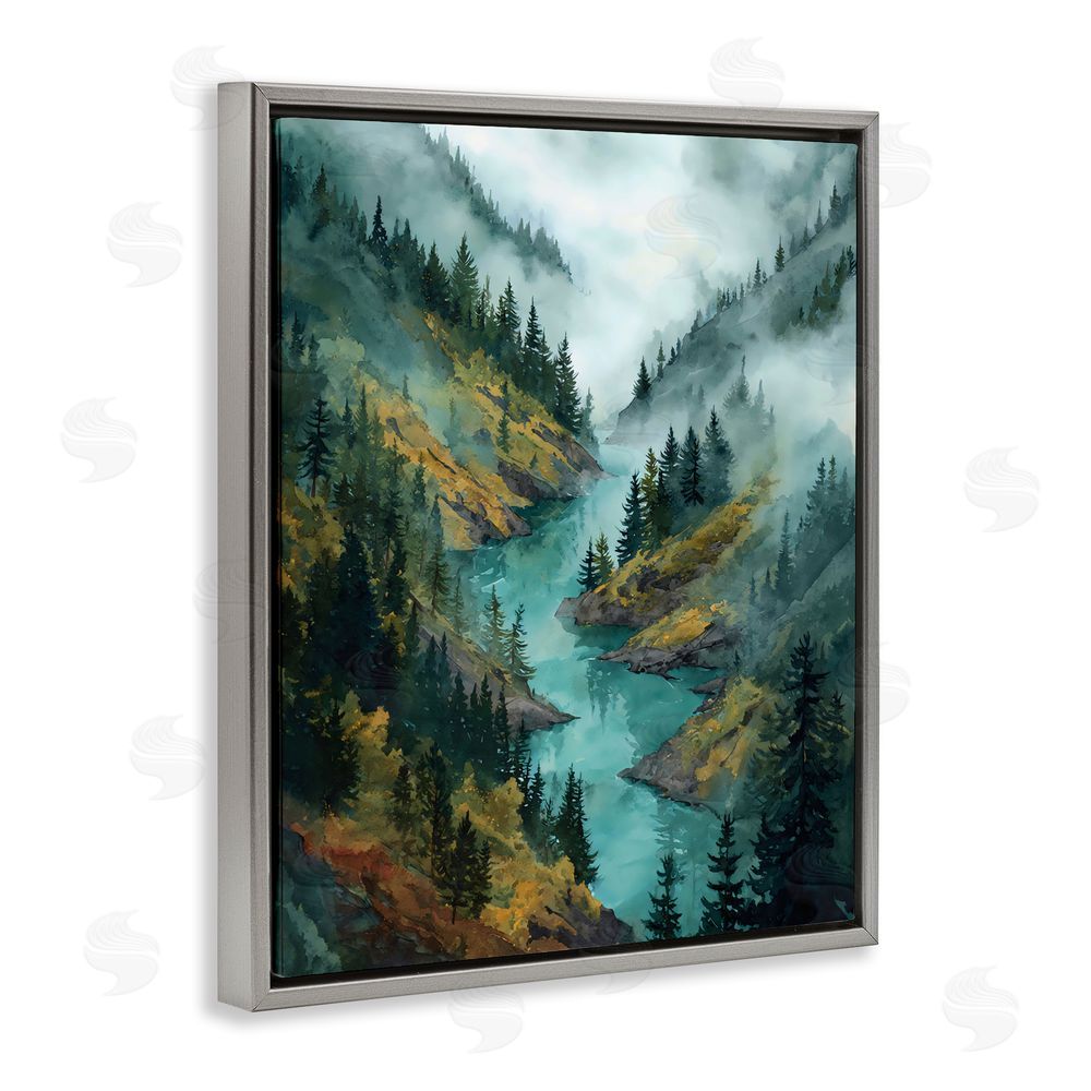 Franklyn Gregory Turquoise Mountain River Bends Gray Floating Framed Canvas Wall Art Print