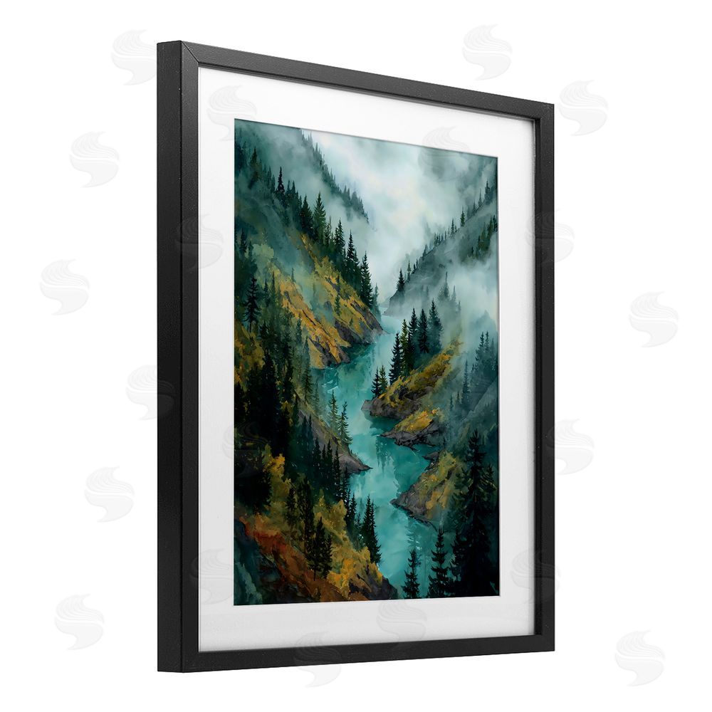 Franklyn Gregory Turquoise Mountain River Bends Black Framed Print Under Glass with White Mat Wall Art