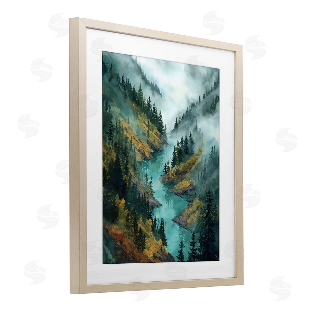Franklyn Gregory Turquoise Mountain River Bends Brown Framed Print Under Glass with White Mat Wall Art