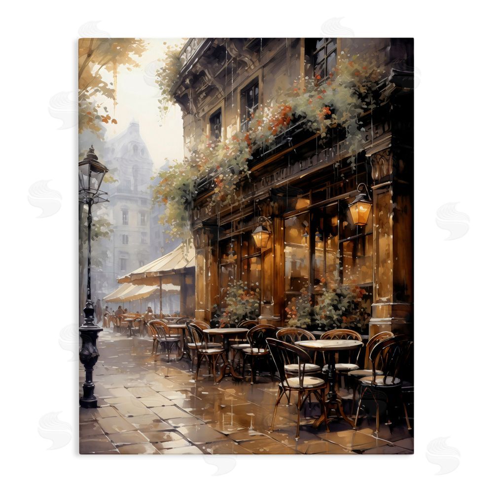 Creative Studio Paris Street Cafe in Rain Stretched Canvas Wall Art