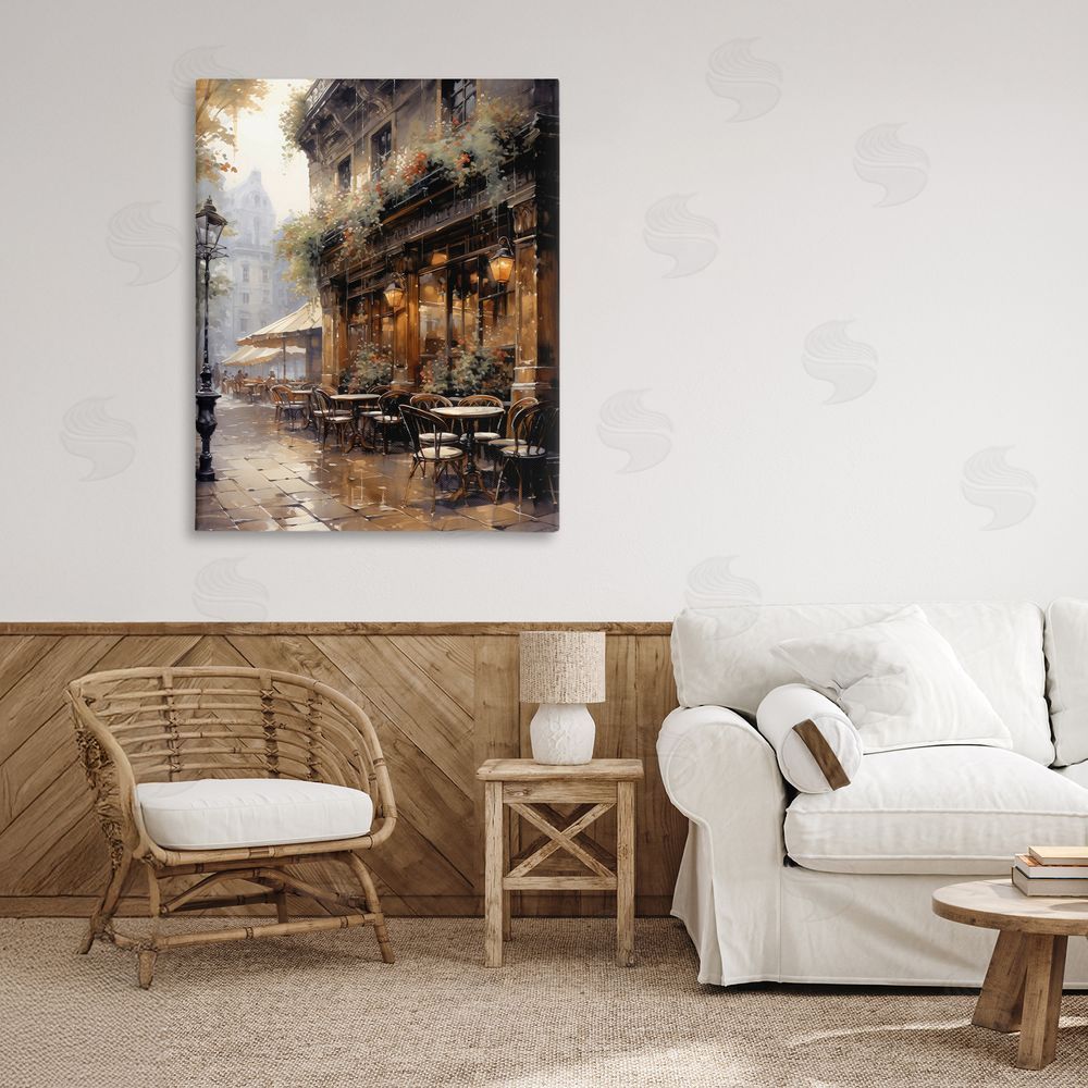 Creative Studio Paris Street Cafe in Rain Stretched Canvas Wall Art in Room