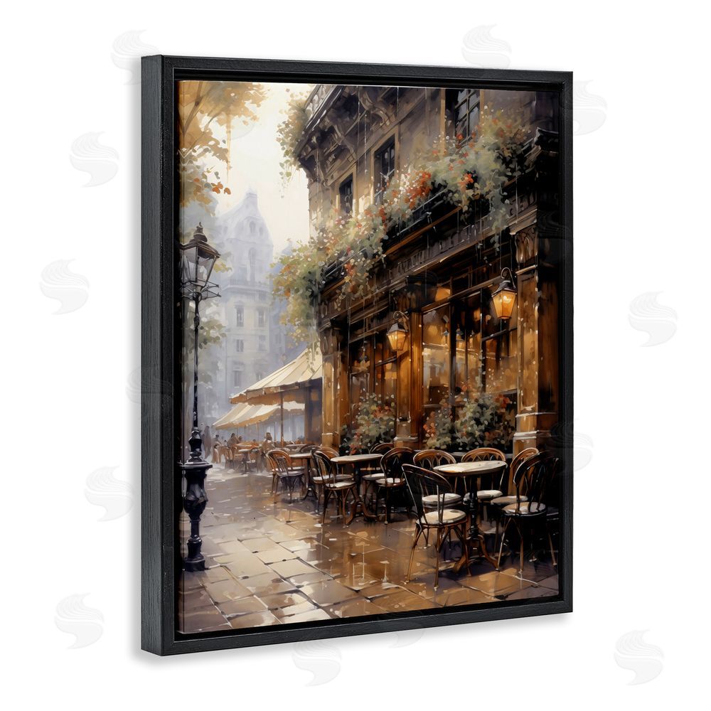 Creative Studio Paris Street Cafe in Rain Black Floating Framed Canvas Wall Art