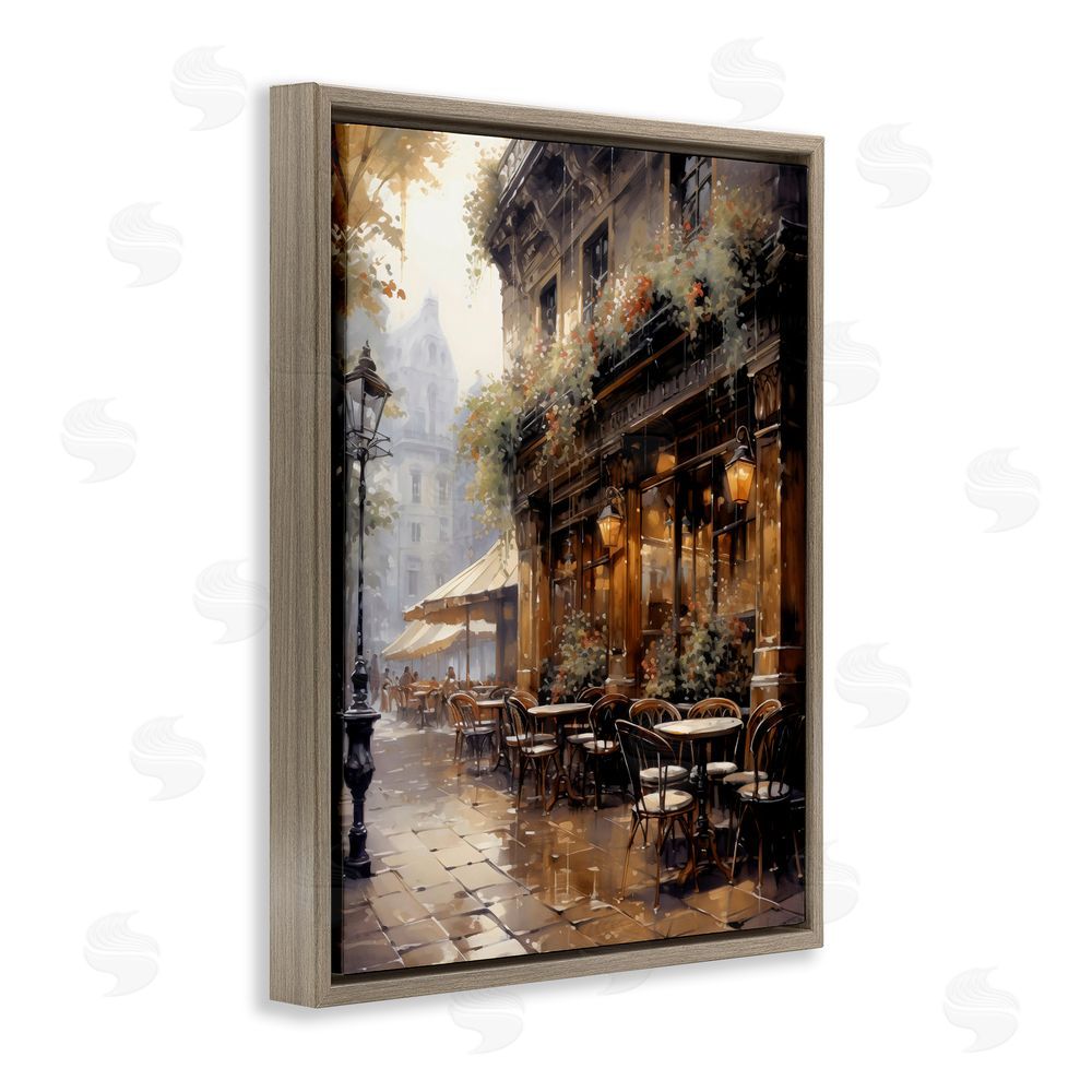 Creative Studio Paris Street Cafe in Rain Brown Floating Framed Canvas Wall Art