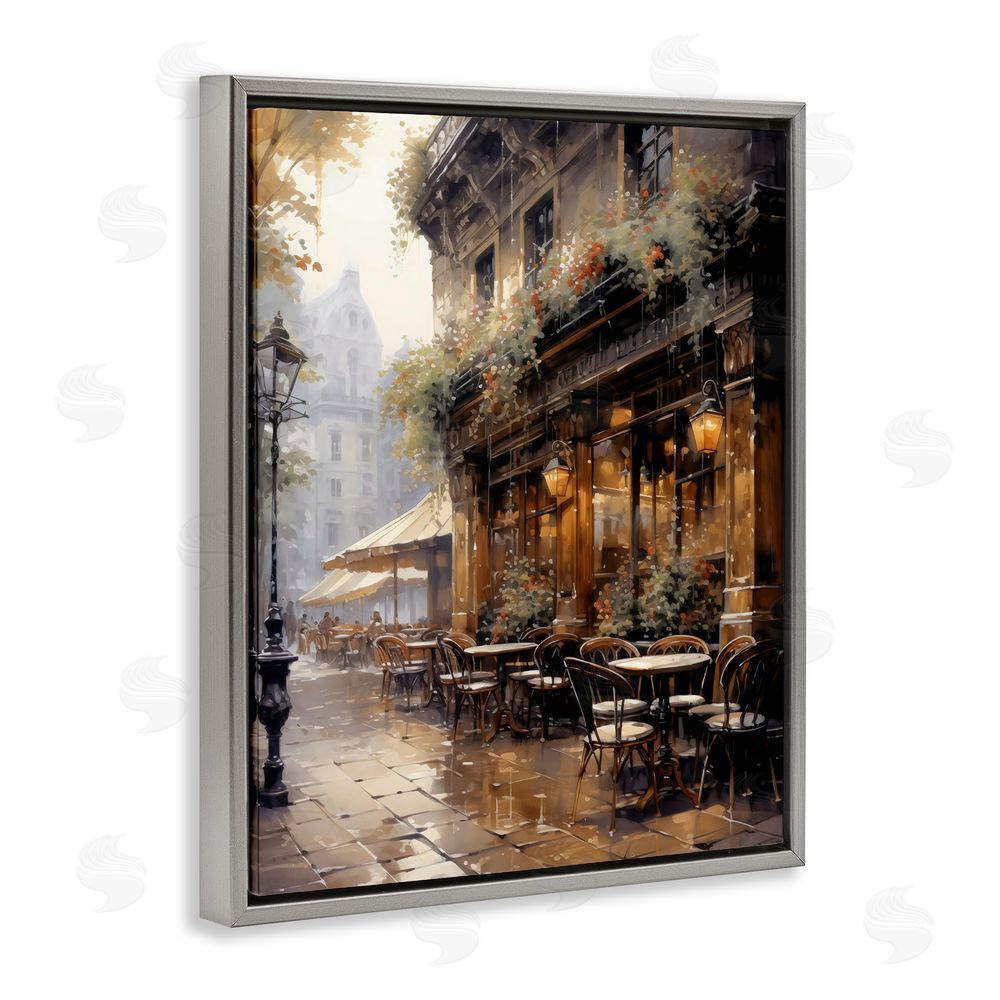 Creative Studio Paris Street Cafe in Rain Gray Floating Framed Canvas Wall Art